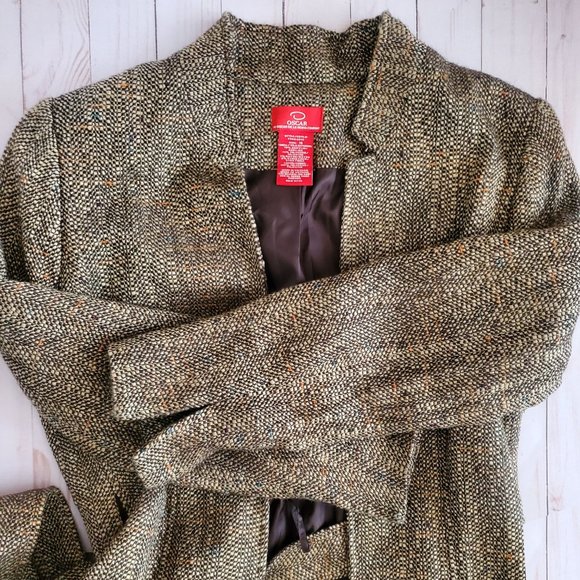 Oscar De La Renta Belted Blazer Brown Tweed Size 16 - Picture 2 of 5